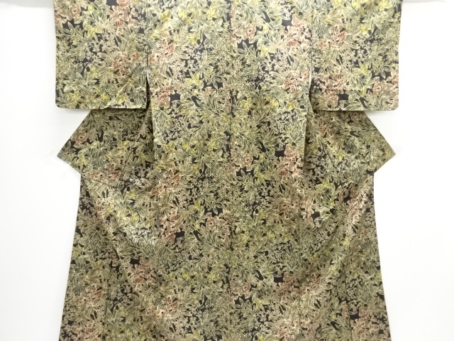 JAPANESE KIMONO / ANTIQUE KIMONO / SILK / OSHIMA TSUMUGI / PLANTS